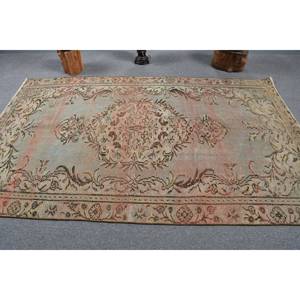 Alfombra turca vintage 5'1X8'3 Diseño de retazos azul-marrón Hecho a mano Lana de felpa Poliéster Rectangular Estilo de pasillo Tabriz Látex - Product Image 3