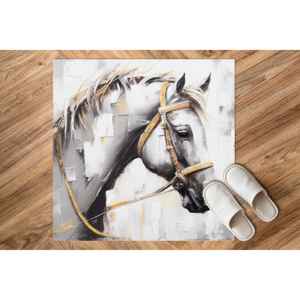 Tapis imprimé avec peinture de cheval blanc, design animal abstrait moderne, tapis en chenille - Product Image 4