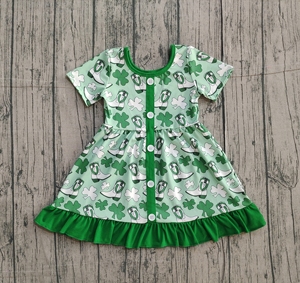 Z103-40 GSD3404 Preventa Ropa para Niñas Vestido de Moda para Bebés de Manga Corta con Diseño de San Patricio - Product Image 1