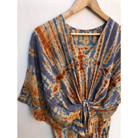Robe caftan en crêpe de soie tie-dye faite à la main, style bohème, pour la plage, fabricant en gros au meilleur prix