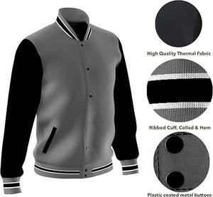 Chaqueta de béisbol de lona personalizada al por mayor, chaqueta universitaria con cuello levantado y logotipo, diseño informal de lana recortada para hombre - Product Image 4