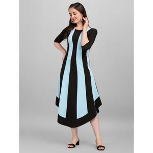 Femmes lourdes importées avec des manches mi-régulières entièrement extensibles col rond décontracté motif solide robe asymétrique pleine longueur - Product Image 6