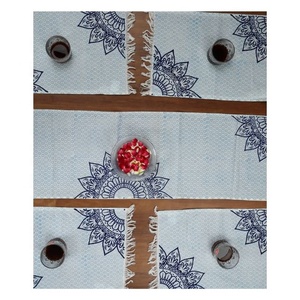 Proveedor de Manteles Individuales de Algodón, Manteles Individuales con Borlas y Estampado Mandala Azul Boho, Posavasos, Servilletas de Mesa, Suministro al por Mayor OEM, Marca Privada - Product Image 1