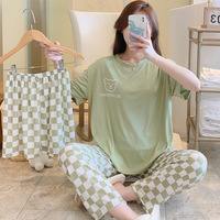 Nouvel Ensemble Trois Pièces d'Été Chaud pour Femme, Version Coréenne, Vêtements de Maison Décontractés, Pyjama Pantalon à Taille Élastique et Manches Courtes