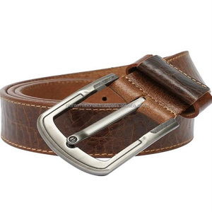 Ceinture en cuir décontractée pour homme, deux tons, faite à la main, couture solide, 40 mm de large, pour jeans, avec vis réglable pour le changement de boucle - Product Image 3