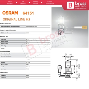BHL605-1 10 Pieces ORIGINAL 64151 H3 12V 55W PK22s Halogen Bulb for Fog <b>Trailer</b> Off-Road Headlight Lamp - Product Image 5