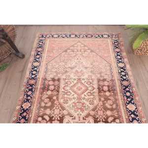 Alfombra Vintage de 4.2x6.7 pies, Alfombra Turca, Alfombra de Retazos Azul y Marrón - Product Image 4