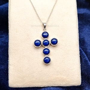 Plata de Ley 925 lapislázuli Santa Cruz colgante de piedras preciosas lapislázuli Natural curación piedra preciosa Cruz encantos COLLAR COLGANTE venta - Product Image 2