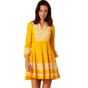 คอลเลกชัน2024เดรสสั้นโบฮีเมียนปักลายดอกไม้คอวีแขนสามส่วนทำจากผ้าที่ทนทาน - Product Image 1