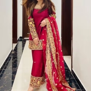 Kurta กับ Plaazo --- ชุดสำหรับงานปาร์ตี้-สวมใส่-ชุดที่สวยงาม-งาน Applique สำหรับงานปาร์ตี้/งานแต่งงาน = 2021 - Product Image 5