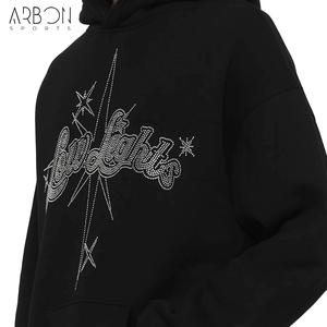 2025 Best Supplier Loose Fit <b>Hoodie</b> With Rhinestone Lettering Drop Shoulders And Drawstring Rhinestone Hoodies - Product Image 6