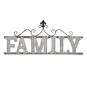 Interwoven "Family" Metal & Wood Wall Decor Exquisite Design Galvanized Wall Art Office and Decor Accessories Decorative Accent