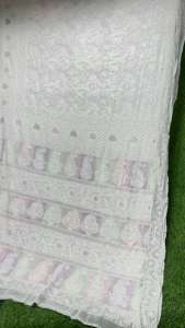 Élégant de haute qualité traditionnel doux viscose Georgette Saree sans rides lourd Jaal Lucknowi Chikan travail embelli indien - Product Image 5