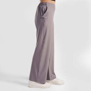 Prism Casual Trousers High-Waisted Wide Leg Pants <b>Elastic</b> Waist Breathable Corduroy Button Worn Wrinkled Style-Available Grey - Product Image 6