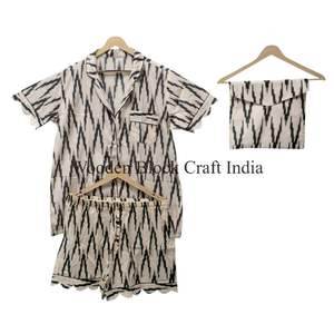 Conjunto de Pijama Corto de Verano para Mujer, Ropa de Dormir de Algodón Estampada a Mano, Ropa de Dormir Suave con Detalles Hechos a Mano para Mujer - Product Image 6