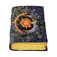 Carnet de croquis vintage Soleil et Lune, 200 pages, papier artisanal à bords frangés, journal en cuir véritable, unisexe, Fête des Mères, Halloween
