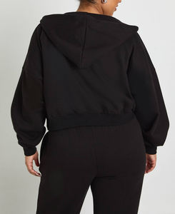 Custom Logo Embroidery Printing for Women Wholesale Eco-Friendly Hooded Heavyweight Thick <b>Fleece</b> Solid <b>Black</b> Winter Streetwear - Product Image 6