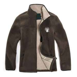 Chaqueta de forro polar con bolsillos laterales y cierre de cremallera para hombre, cárdigan cálido de terciopelo de doble cara con cuello levantado, prendas de vestir exteriores - Product Image 1