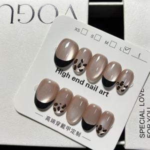 <span class=keywords><strong>Uñas</strong></span> Postizas de Lujo Hechas a Mano con Diseño de Leopardo, Estilo Ojo de Gato, Negras, Francesas, Ovaladas, <span class=keywords><strong>Cortas</strong></span>, 029 - Product Image 6