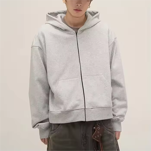 heavyweight 500 gsm blank mens <b>hoodie</b> custom full zipper <b>hoodie</b> manufacturer boxy cropped <b>zip</b> <b>up</b> hoodies - Product Image 2