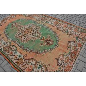 Alfombra de lana turca Vintage de 6x8,9 pies, naranja y verde, patrón de retales de tejido plano para decoración para sala de estar, 4m de ancho - Product Image 4