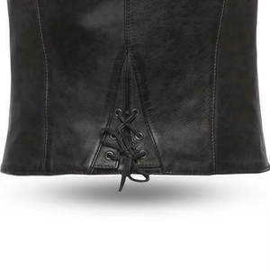 Gilet moto en cuir véritable pour femme, col en V, fermeture éclair, couleur unie, vêtement d'extérieur pour l'automne - Product Image 6