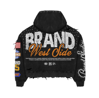 Sweat à capuche OEM avec broderie personnalisée pour l'hiver avec strass en détresse, fermeture éclair complète, lavage à l'acide, sweats à capuche vintage 2025