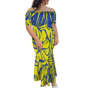 Vestido de Novia Estilo Sirena con Hombros Descubiertos, Estampado Tribal Polinesio Personalizado de Tonga y Samoa, Vestido de Cola de Pez para Mujer, 2024 - Product Image 3