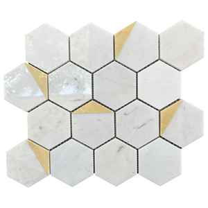 Carreaux de mosaïque hexagonaux de 3 pouces, blanc gris marbre, style moderne pour salle de bain, résistants à l'eau, style contemporain pour intérieur - Product Image 2