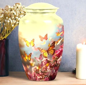 Urna Funeraria de Aluminio Blanca con Forma de Árbol - Urna Conmemorativa para Cenizas Humanas Adultas - Urna de Recuerdo Artesanal con Paisaje de 10 Pulgadas - Product Image 2