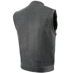 Best Quality <b>Black</b> Heavy Biker <b>Vest</b> for Motorcycles Solid Pattern Woolen Leather Outer Wear Stylish High Street Style - Product Image 6