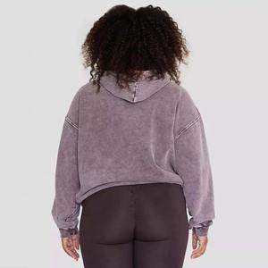 Sweat à capuche oversize en molleton vintage pour femme avec poche kangourou, effet délavé, tie-dye, vente en gros - Product Image 3