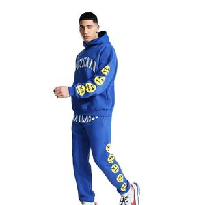 Chándal con estampado de algodón pesado para hombre, conjunto de pantalones de chándal apilados acampanados con logotipo personalizado y Sudadera con capucha para cuello con capucha de invierno - Product Image 1