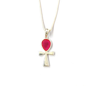 Pendentif rubis de 2,0 grammes avec breloque diamant, serti en clos en or blanc et or rose, idéal pour les fêtes, les cadeaux, fabriqué à la main en Inde - Product Image 1