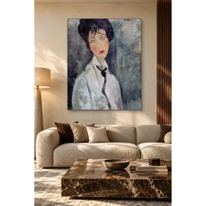 Fida Modigliani Portrait de femme avec cravate noire, impression sur toile - Product Image 5