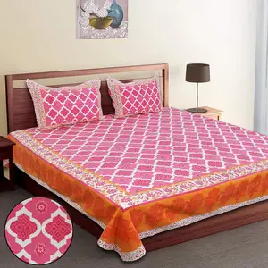 Últimas Rajasthani Trendy Barmeri Imprimir Sábanas 100% Juegos de cama de algodón 180-TC Algodón King Size Sábanas con 2 fundas de almohada