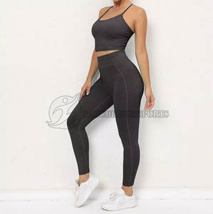 Vêtements de sport pour femmes ensemble de Yoga sangle réglable rembourré débardeur & Scrunch bout à bout Legging soutien-gorge motif solide grande taille Fitness vêtements de Yoga - Product Image 6