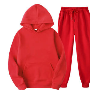 100% algodón Jogger chándal pantalones de chándal conjunto con capucha logotipo personalizado hombres mujeres polar chándal unisex liso deportes - Product Image 2