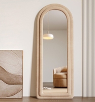 Miroir mural et de sol en tissu polaire Teddy beige 60x160cm, en bois MDF, décoration intérieure moderne et mignonne, directement de l'usine, certifié BSCI