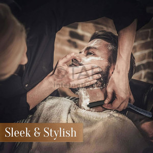 มีดโกนตรงสำหรับผู้ชายชุดมีดโกนหนวดแบบมืออาชีพใบมีดด้ามจับไม้แบบพรีเมี่ยมเครื่องโกนหนวดช่างตัดผมสแตนเลส - Product Image 4