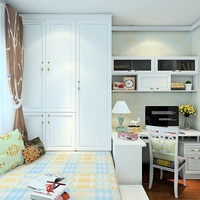 Bureau d'étude personnalisable en bois blanc avec armoire, bibliothèque et bureau pour chambre et mobilier de bureau à domicile