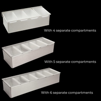Meilleure vente Plateau à condiments en acier inoxydable à 4 inserts avec couvercles pour restaurant de barman pour servir des garnitures de tacos à la crème glacée aux fruits