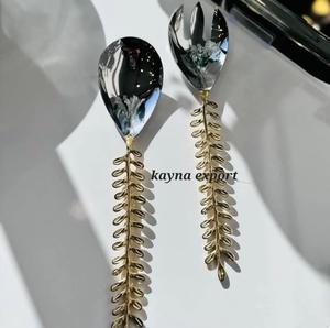 Colección de lujo Diseño de hoja Mango de latón Servidor de pastel de boda y cuchillo Acero inoxidable Metal de alta calidad - Product Image 2