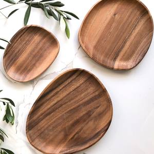 Plats en bois d'acacia naturel fait à la main en bois assiettes de service alimentaire ensemble de plats et d'assiettes de qualité supérieure - Product Image 2