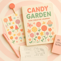 LABON Candy Garden A5 Kinder-Kreativ journal mit Lutscher blumen und Pastellfarben zum Kritzeln, Zeichnen und täglichen Spaß