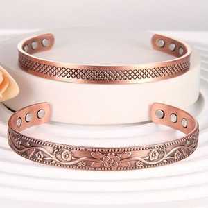 Unisex <b>Copper</b> Magnetic Bracelet Pearl Diamond Religious Classic Vintage Style Pattern Arthritis Relief Fashion Cuff Bracelets - Product Image 4