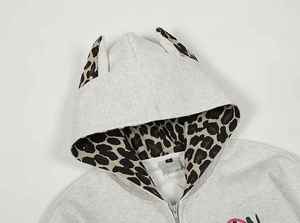 Sudadera con Capucha Personalizada para Hombre, 100% Algodón, Diseño Retro Americano con Estampado de Leopardo y Parches - Product Image 6