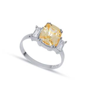 Anillo Clásico de Plata de Ley 925 con Piedra de Citrino CZ en Forma Cuadrada, Hecho a Mano en Turquía, para Bodas y Fiestas - Product Image 3