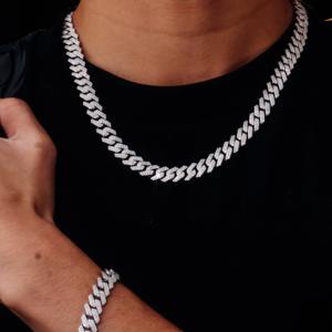 Collares de Joyería Fina, Plata 925, Diamante Moissanita, Cadena Cubana de 10 mm, Collares para Mujer, Pulsera Cubana, Diamante Cubano - Product Image 2