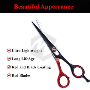 Kit de Tijeras de Peluquería con Recubrimiento de Color Rojo y Negro, Tijeras de Acero para Cortar y Entresacar Cabello con Navaja de Barbero y Diseño Ergonómico para los Dedos - Product Image 4